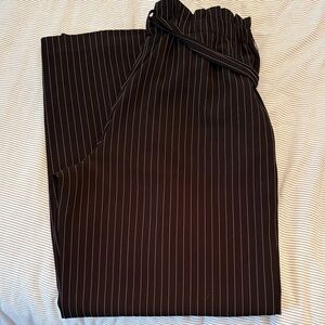 Wide Leg Black Pinstripe Paperbag Waist Pants